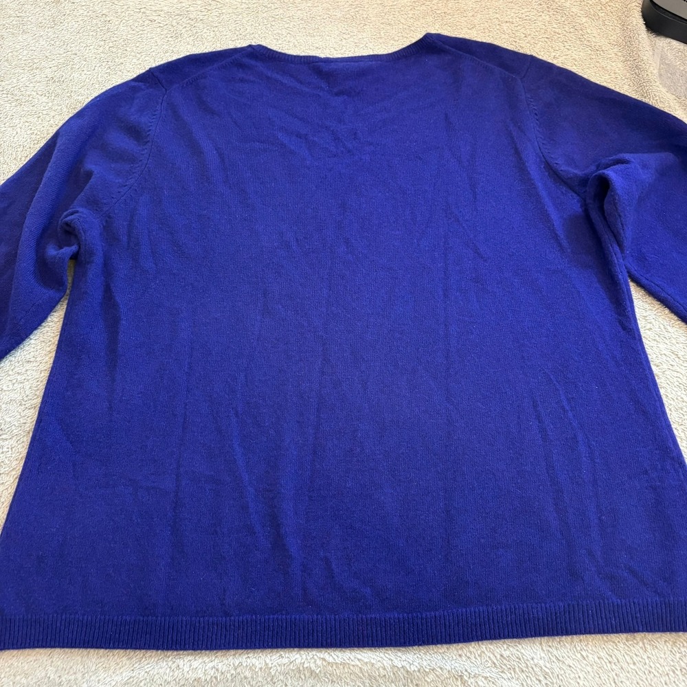 Neiman Marcus Cashmere Sweater Womens 2X Royal Blue V-Neck 3/4 Sleeve Pullover - Picture 4 of 13